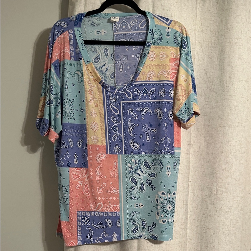 Sew In Love Pastel Patchwork Paisley V-Neck Tee